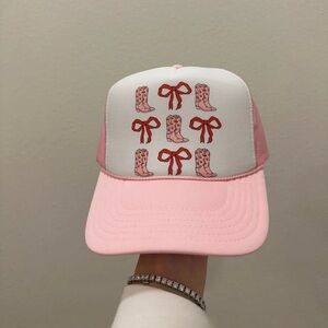 OTTO Pink and White Hat with Boot and Bow Design